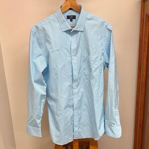 J.Crew Men's Light Gingham Blue Dress Shirt with Spread Collar Pocket Large